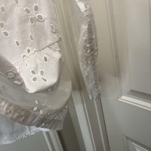 J. Crew Factory Womens Eyelet Tiered Long Sleeve Top Size XS White Keyhole - Picture 6 of 12